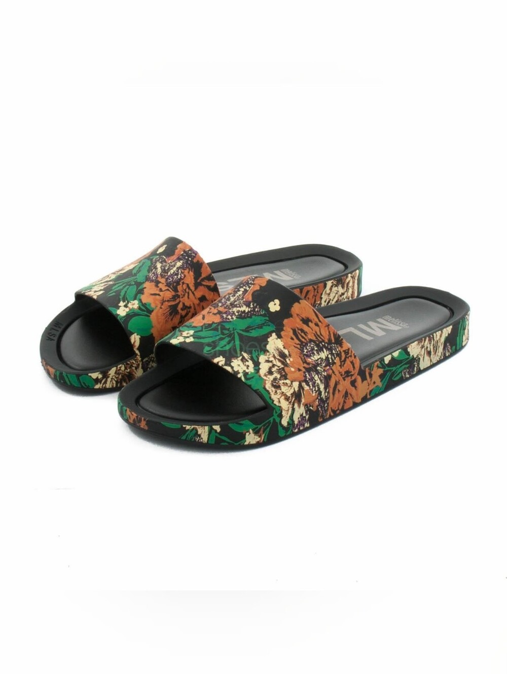 Melissa Beach Slide III Floral Print Sandals Black Size 9